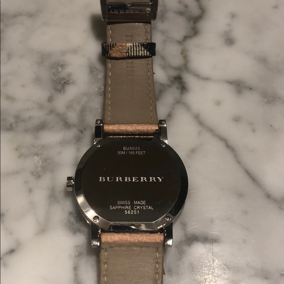 Burberry Embossed Silver Dial Leather Ladies Watch - Picture 3 of 10